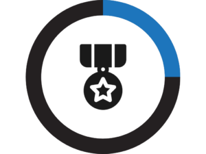 Chart illustrating the percent of Solid team members who are military veterans with an icon representing a military medal in the middle. The military medal icon is used on the rest of the page to identify the individual staff members who have served in the military.